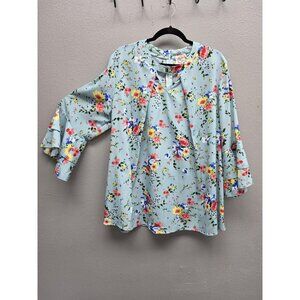 Grace & Emma Blouse Womens XL Floral Ruffle Sleeve Boho Top Lightweight Spring